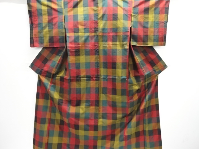 格子模様織り出し本場泥大島紬着物アンサンブル